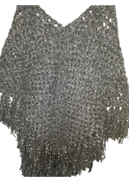 El Örgüsü Etnik Otantik Gri Kırçıllı Simli Büyük Beden Panço fiyatları