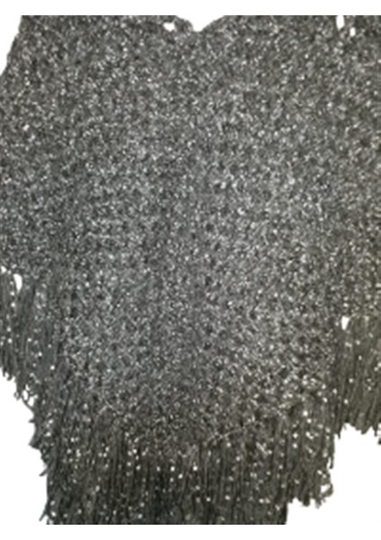 El Örgüsü Etnik Otantik Gri Kırçıllı Simli Büyük Beden Panço modelleri