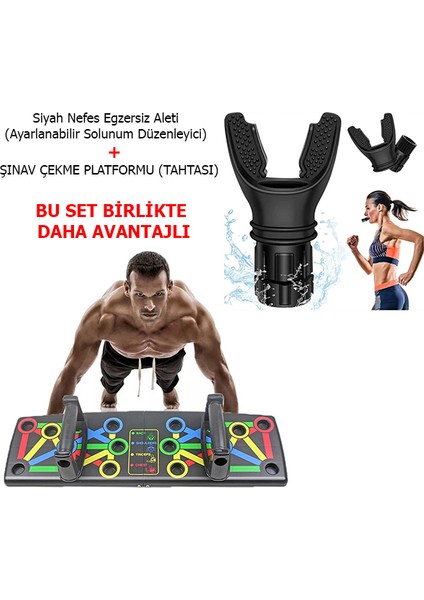 Şınav Çekme Tahtası Push Up Standı ve Nefes Egzersiz Aleti Seviye Ayarlanabilir Solunum Düzenleyici Seti