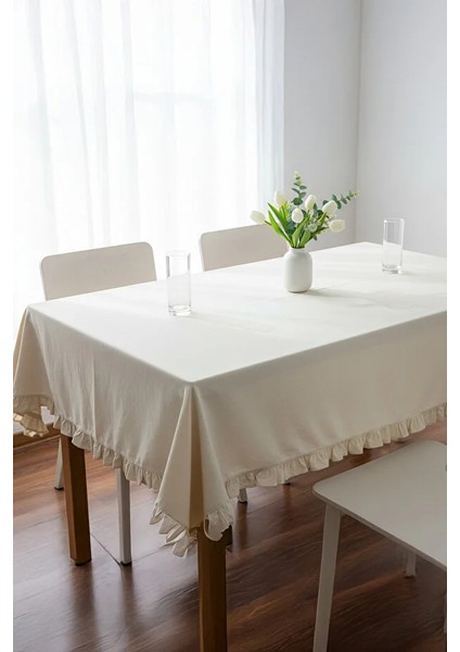 Fırfırlı Krem Pamuklu Masa Örtüsü – Şık ve Zarif Tasarım ( 140X140CM) fiyatları