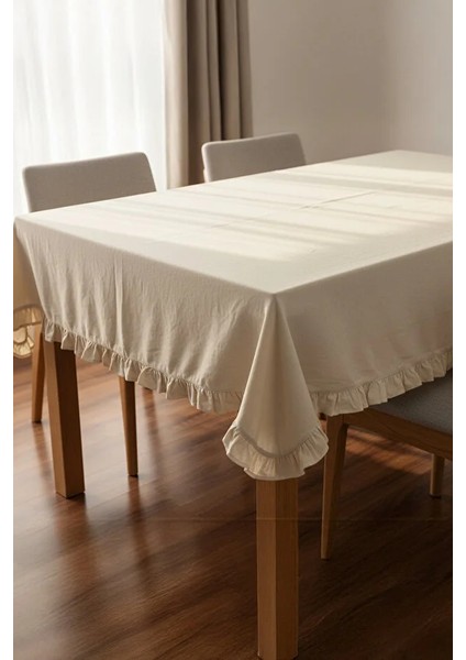 Fırfırlı Krem Pamuklu Masa Örtüsü – Şık ve Zarif Tasarım ( 140X140CM) fırsatları