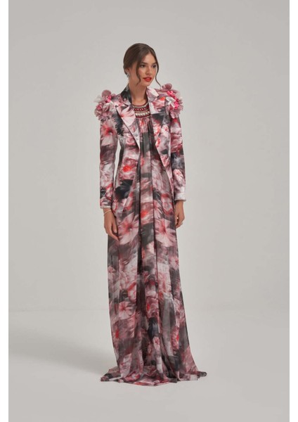 Özel Taş ve Çiçek El Işlemeli Desenli Elbise Ceket Takım