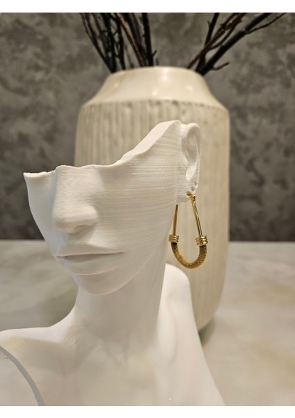 Şık Altın Tonlu Paslanmaz Çelik Halka KÜPELER-18K Altın Kaplama