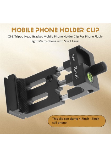 Xıletu Xj-8 Tripod Kafa Braketi Cep Telefonu Tutucu Klibi Telefon Flashlight Mikro Telefon Ruh Seviyesi ve Soğuk Ayakkabı Montajı Siyah (Yurt Dışından) fırsatları