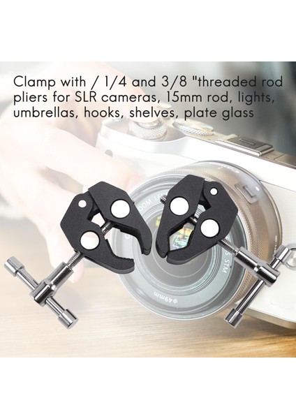 2 Pack Süper Kelepçesi Yengeç Kelepçesi/1/4 ve 3/8 Inçlik Iplik Çubuk Kelepçesi Dslr Teçhizat Kameraları Için Klipsler 15MM Çubuklar Işıklar Şemsiyeler Kancalar Raflar Plaka Cam (Yurt Dışından) fiyatları