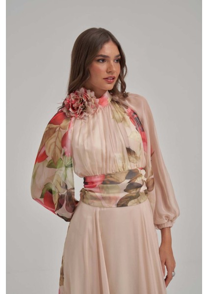 Özel Desen Çiçek Motifli Şifon Elbise fiyatları