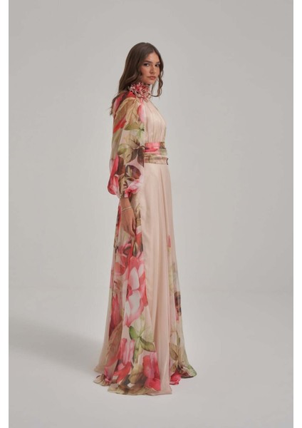 Özel Desen Çiçek Motifli Şifon Elbise modelleri