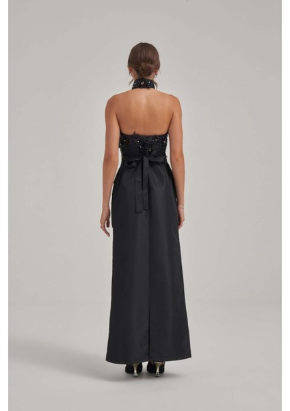 Taş ve Motif Işlemeli Kaplı Siyah Tafta Abiye fırsatları