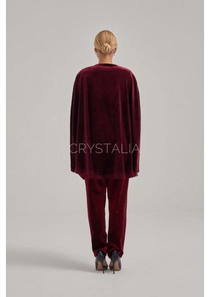 Pelerinli Taş Nakış Işlemeli Bordo Kadife Takım modelleri