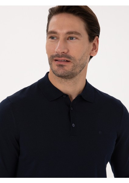 Erkek Lacivert Regular Fit Yün Karışımlı Polo Yaka Basic Triko Kazak 50318855-VR033 fiyatları