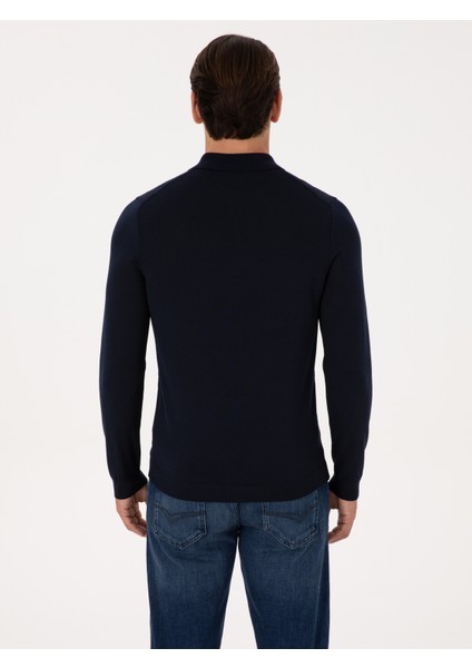 Erkek Lacivert Regular Fit Yün Karışımlı Polo Yaka Basic Triko Kazak 50318855-VR033 indirimleri