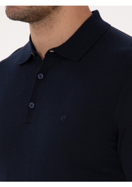 Erkek Lacivert Regular Fit Yün Karışımlı Polo Yaka Basic Triko Kazak 50318855-VR033