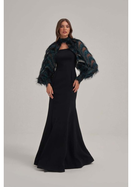 Halter Yaka Otriş Desenli Çıkarılabilir Üst Detaylı Askılı Uzun Elbise fiyatları