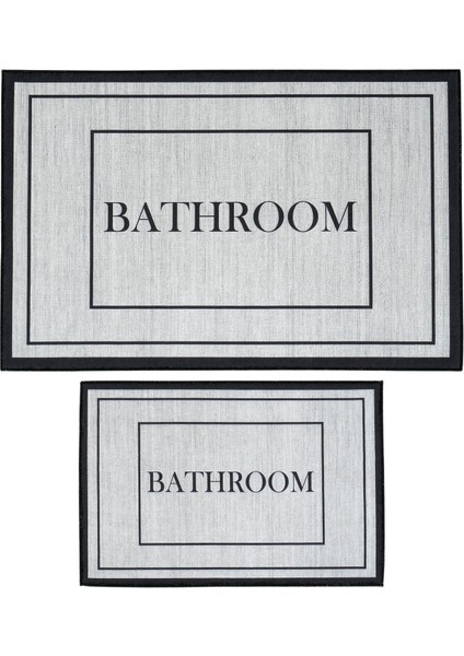 Armasi Gri Banyo Paspası Dijital Baskı Su Emici Yıkanan Kaymaz Taban 2li Banyo Halısı 40x60 60x100