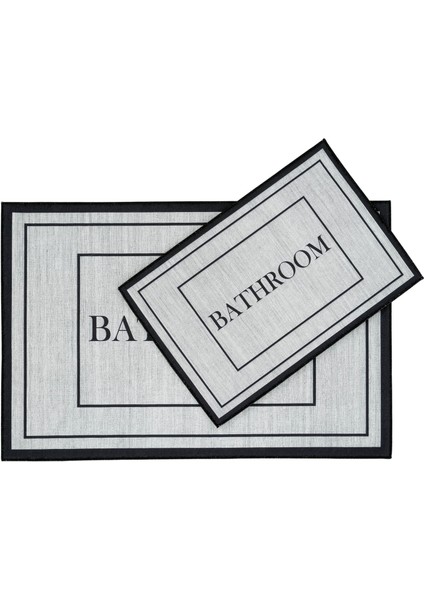 Armasi Gri Banyo Paspası Dijital Baskı Su Emici Yıkanan Kaymaz Taban 2li Banyo Halısı 40x60 60x100 modelleri
