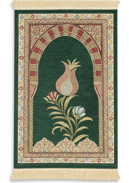 Kişiye Özel Nakış Işlemeli Lale Motifli Astarlı Saçaklı Turkuaz Renk Hediyelik Seccade