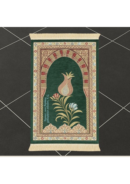 Kişiye Özel Nakış Işlemeli Lale Motifli Astarlı Saçaklı Turkuaz Renk Hediyelik Seccade fiyatları