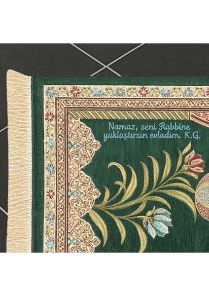 Kişiye Özel Nakış Işlemeli Lale Motifli Astarlı Saçaklı Turkuaz Renk Hediyelik Seccade modelleri