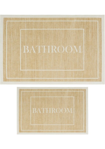Armasi Kahve Banyo Paspası Dijital Baskı İkili Kaymaz Yıkanabilir Banyo Paspas Takımı 40x60 60x100