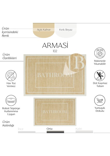 Armasi Kahve Banyo Paspası Dijital Baskı İkili Kaymaz Yıkanabilir Banyo Paspas Takımı 40x60 60x100 fiyatları