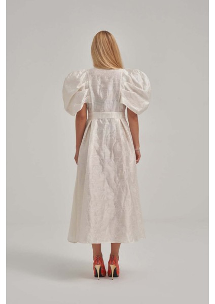 Desenli Özel Kumaş Balon ve Vatka Görünümlü Midi Elbise fırsatları