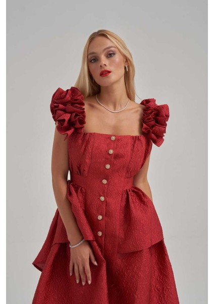 Askısı Büzgü Detaylı Gold Düğmeli Katlı Elbise fiyatları