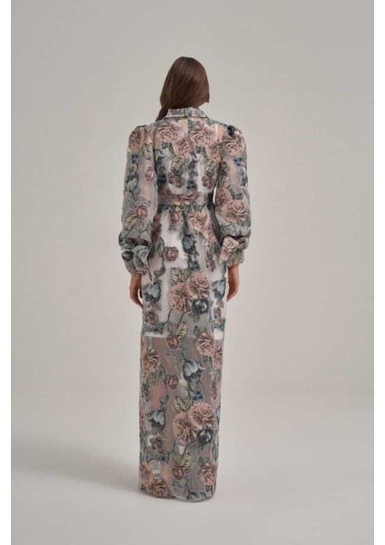 Özel Çiçek Desen Kol Fiyonk Detaylı Jakar Kumaş Uzun Ceket fırsatları