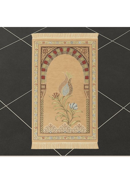 Kişiye Özel Nakış Işlemeli Lale Motifli Astarlı Saçaklı Krem Rengi Hediyelik Seccade indirimleri