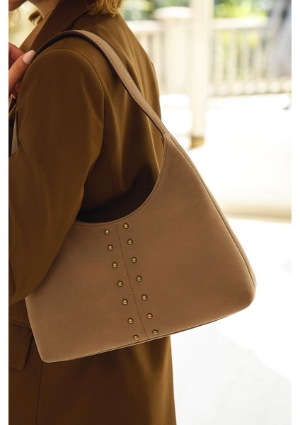 Bery Taşlı Süet Omuz Çantası Vizon fiyatları