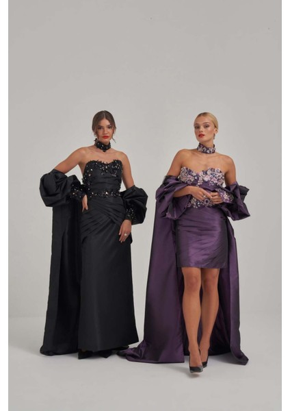 Taş ve Motif Işlemeli Kaplı Mor Tafta Abiye fiyatları