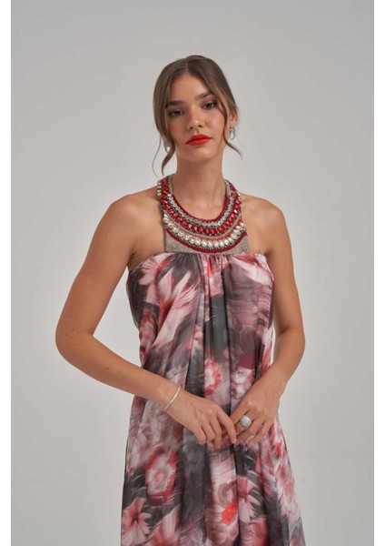 Boyundan Özel Taş Aksesuarlı Sırtı Dekolteli Abiye fiyatları