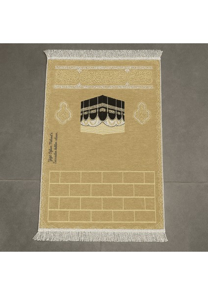 Kişiye Özel Nakış Işlemeli Kabe Motifli Saçaklı Krem Rengi Hediyelik Seccade fiyatları