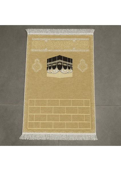 Kişiye Özel Nakış Işlemeli Kabe Motifli Saçaklı Krem Rengi Hediyelik Seccade indirimleri