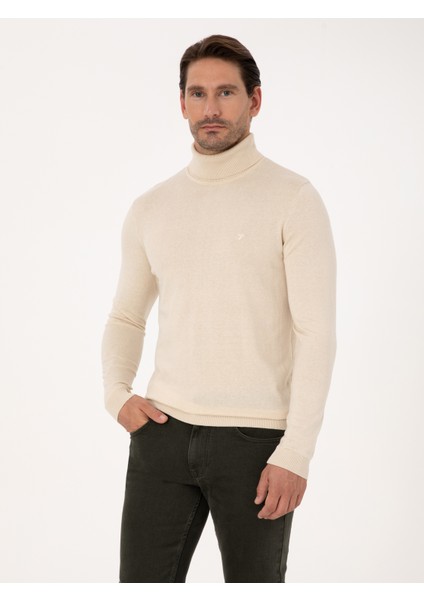 Erkek Bej Slim Fit Basic Kazak 50318678-VR011