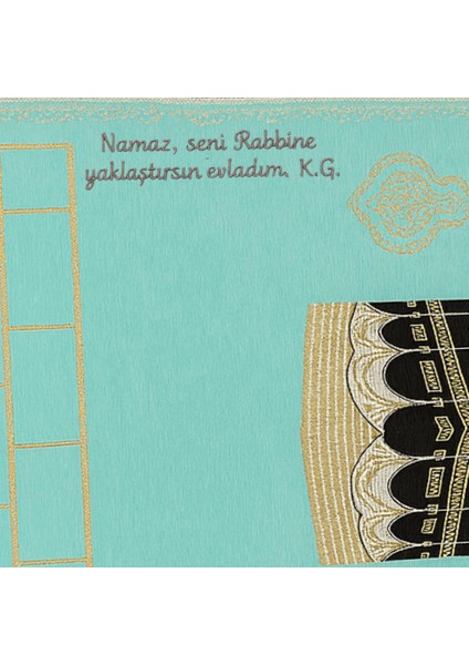 Kişiye Özel Nakış Işlemeli Kabe Motifli Saçaklı Turkuaz Renk Hediyelik Seccade modelleri