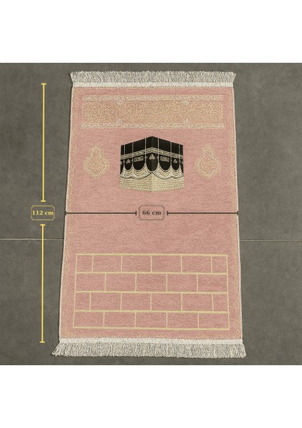 Kişiye Özel Nakış Işlemeli Kabe Motifli Saçaklı Pembe Renk Hediyelik Seccade fırsatları