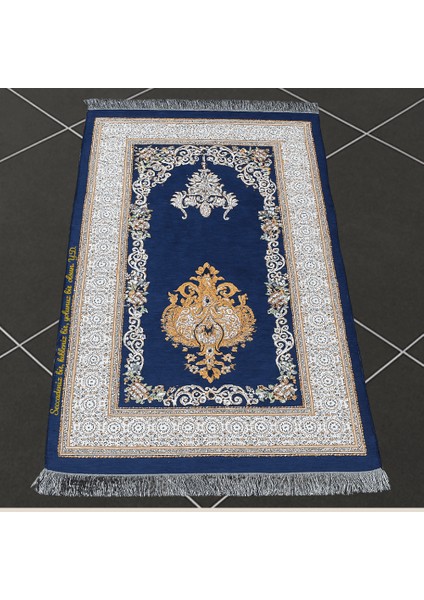 Kişiye Özel Nakış Işlemeli Çiçek Desenli Kendinden Saçaklı Lacivert Renk Hediyelik Seccade fiyatları