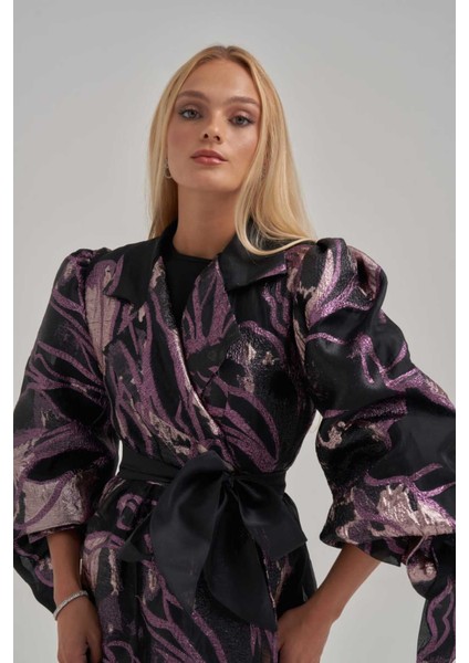 Işıltılı Gece Moru Kol Fiyonk Detaylı Uzun Ceket fiyatları