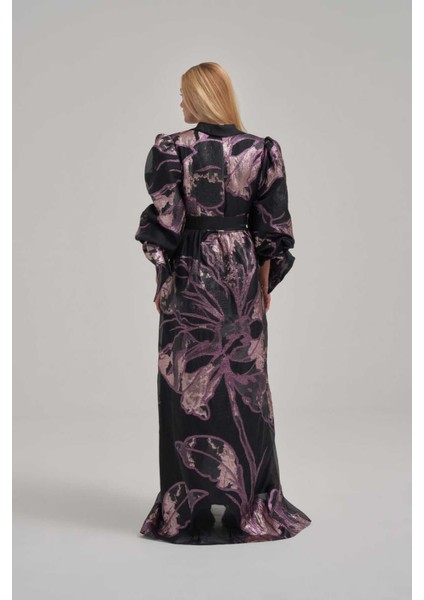 Işıltılı Gece Moru Kol Fiyonk Detaylı Uzun Ceket fırsatları