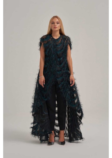 Otriş Desenli Katlı Görünümlü Kap Ceket