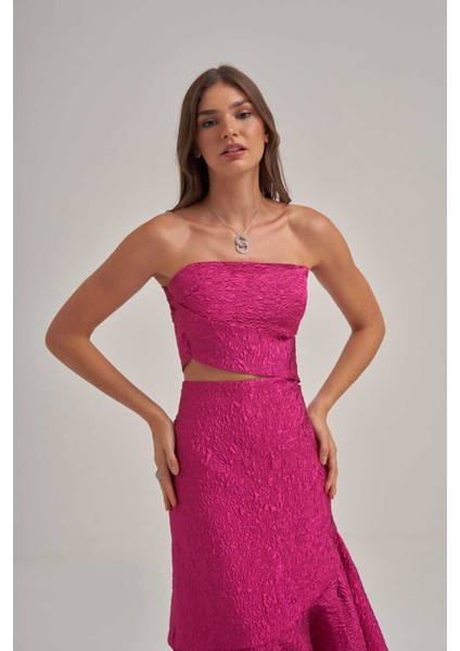 Straplez Çapraz Detaylı Fuşya Elbise fiyatları