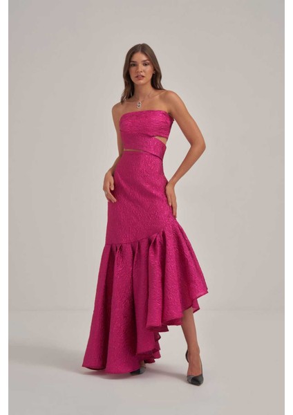 Straplez Çapraz Detaylı Fuşya Elbise modelleri