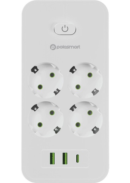 MP25 Akım Korumalı Uzatma Kablosu 4'lü Priz 2 USB Type-C Pd 20W 2 Metre Beyaz