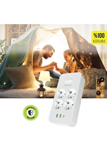 MP25 Akım Korumalı Uzatma Kablosu 4'lü Priz 2 USB Type-C Pd 20W 2 Metre Beyaz fiyatları