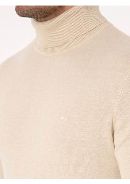 Erkek Bej Slim Fit Basic Kazak 50318678-VR011