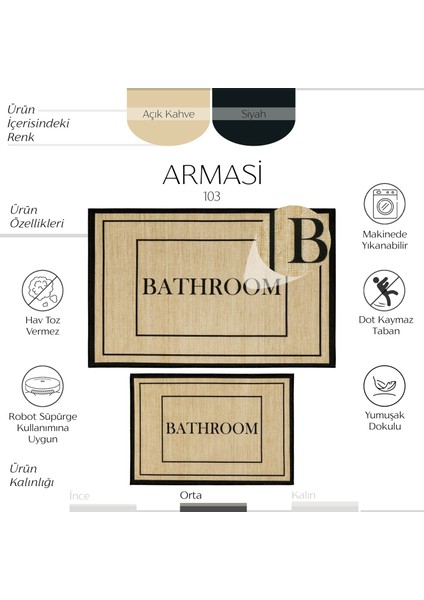 Armasi Banyo Paspası Dijital Baskı Makinede Yıkanabilir Kaymaz İkili Banyo Paspas Takım 40x60 60x100 fiyatları