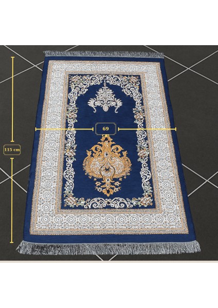 Kişiye Özel Nakış Işlemeli Çiçek Desenli Kendinden Saçaklı Lacivert Renk Hediyelik Seccade fırsatları