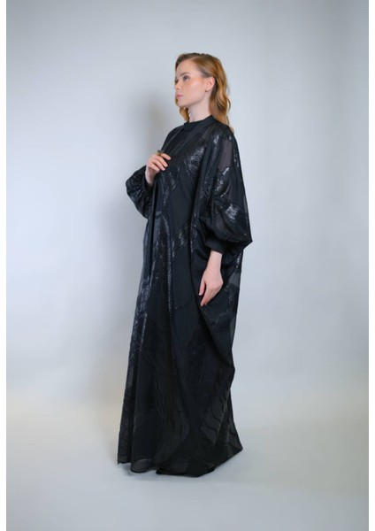 Işıltılı Siyah Jakar Kumaş ve Iç Elbiseli Sendi Kumaş Ikili Takım Abaya fiyatları