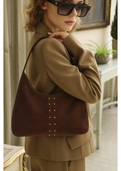 Bery Taşlı Süet Omuz Çantası Acı Kahve fiyatları