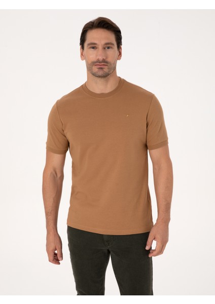 Erkek Kahverengi Regular Fit %100 Pamuk Bisiklet Yaka Basic T-shirt 50319801-VR153